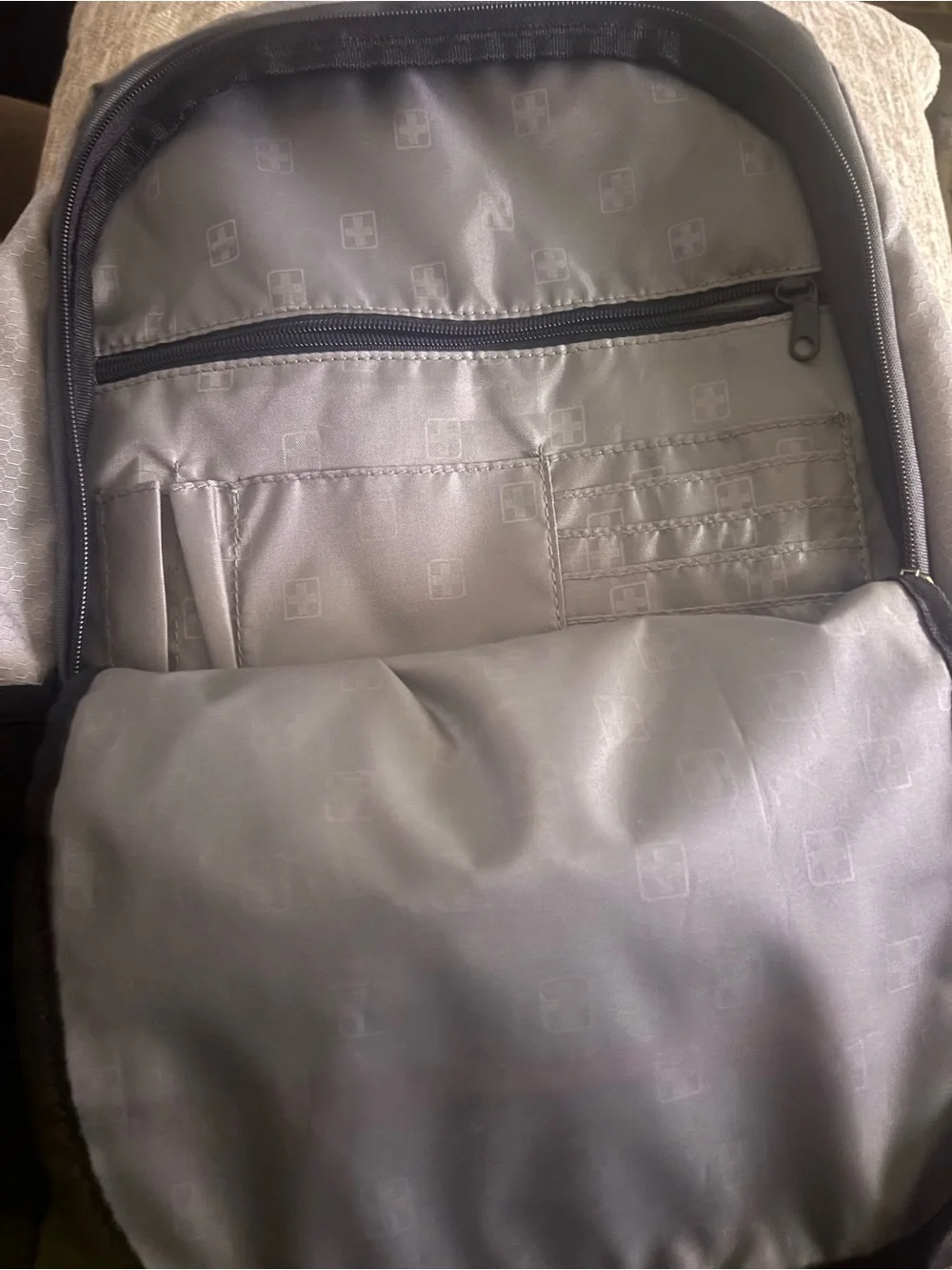Swiss Tech Banded Gray and Black Men's Backpack with Orange Accents